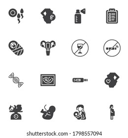 Pregnancy and maternity vector icons set, modern solid symbol collection, filled style pictogram pack. Signs, logo illustration. Set includes icons as newborn baby, pregnant woman, sperm and ovum