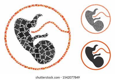 Pregnancy mosaic of inequal elements in different sizes and color tinges, based on pregnancy icon. Vector inequal elements are organized into collage. Pregnancy icons collage with dotted pattern.