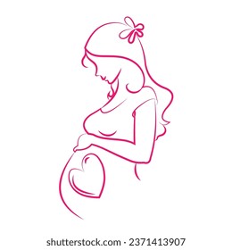 Pregnancy and motherhood. beautiful young pregnant woman  vector line art illustration