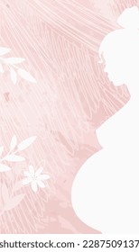 Pregnancy and motherhood card with copy space for text, Modern pink background for stories, white silhouette of a pregnant woman with flowers. Modern vector illustration.