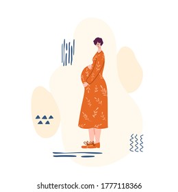 Pregnancy and motherhood concept - beautiful pregnant woman waiting for a baby. Happy mom is expecting baby on abstract background - Vector illustration for card, poster and more