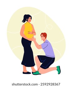Pregnancy and motherhood. Pregnant woman with her boyfriend. Mother and father waiting for toddler. Healthcare and medicine. Future parents. Flat vector illustration