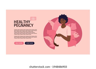 Pregnancy and motherhood website banner. Help for expectant mothers In process pregnancy. Vector illustration in flat cartoon style.
