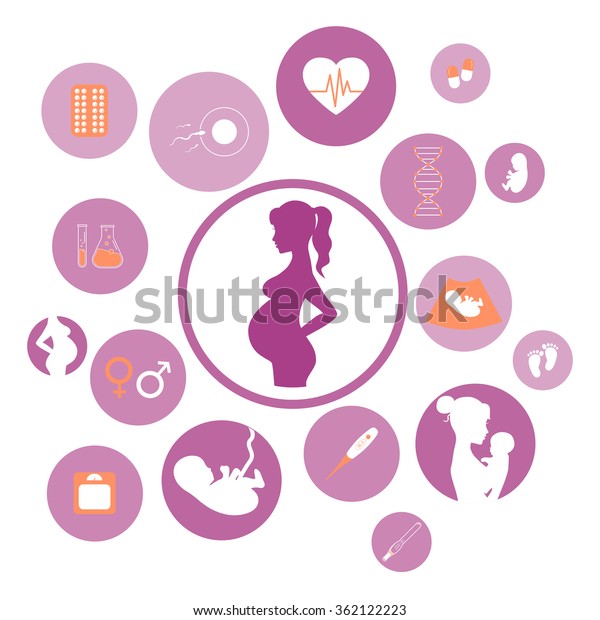 Symbole Fur Schwangerschaft Und Neugeborene Geburt Stock Vektorgrafik Lizenzfrei