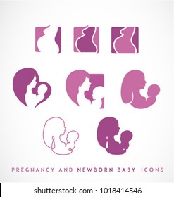 Pregnancy and Newborn Icon Set. Mother and Child Design Elements.