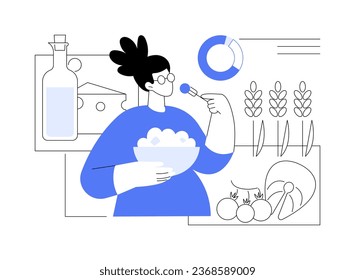 Ilustración vectorial del concepto nutricional del embarazo. Las mujeres embarazadas siguen una dieta saludable, una maternidad feliz, medicina reproductiva, alimentos basados en vitaminas, metáfora abstracta de la ingesta de verduras.