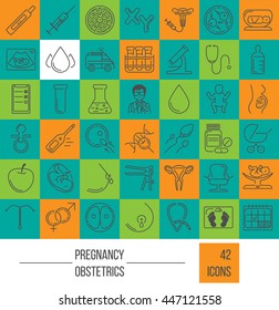 Pregnancy and obstetrician vector thin line icon set. Clean and modern line style vector art. 