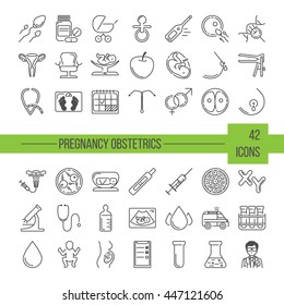 Pregnancy and obstetrician vector thin line icon set. Clean and modern line style vector art. 