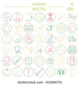 Pregnancy and obstetrician vector thin line icon set. Clean and modern line style vector art. 
