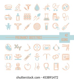 Pregnancy and obstetrician vector thin line icon set. Clean and modern line style vector art. 
