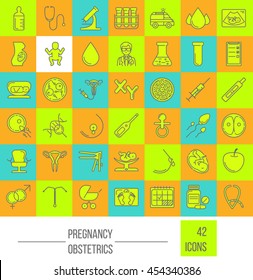 Pregnancy and obstetrician vector thin line icon set. Clean and modern line style vector art. 