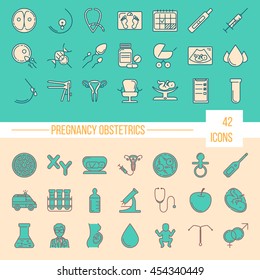 Pregnancy and obstetrician vector thin line icon set. Clean and modern line style vector art. 