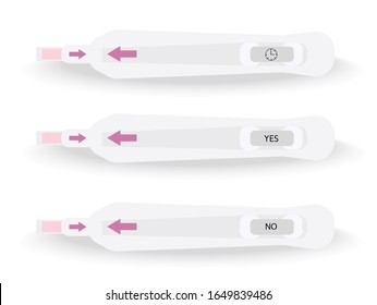 Schwangerschafts- oder Eisprungs-Positiv- und Negativtest mit Schatten einzeln auf weißem Hintergrund. Weibliche Fortpflanzung, Planung der Schwangerschaft Konzept. Vektorillustration-Illustration für Banner, Website und Werbung