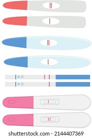 Pregnancy Or Ovulation Test Set Top View On White Background. Female Negative Or Positive Test, Good Ovulation, Reproductive Healthcare, Planning Of Pregnancy Cartoon Flat Design. 