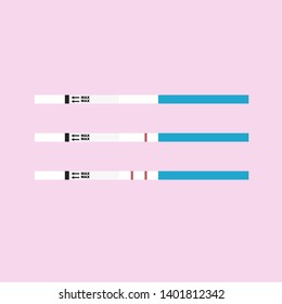 Pregnancy or ovulation test stripe with negative and positive result. Unused pregnancy test and test with 2 lines. Vector illustration
