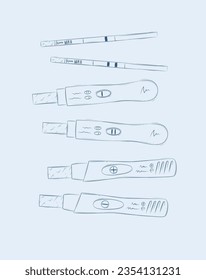 Pregnancy or ovulation tests composition drawing on blue background