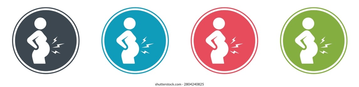  Pregnancy pain solid icon set. Pregnancy, labor, maternity, health, ache, cramp, woman body symptom. editable vector illustration