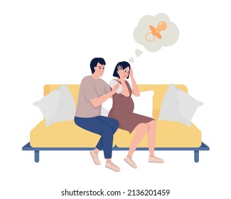 Pregnancy panic episode semi flat color vector characters. Sitting figures. Full body people on white. Reassuring partner simple cartoon style illustration for web graphic design and animation