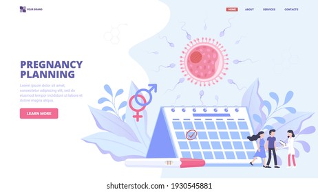 Pregnancy planing, pregnancy management, prenatal diagnostics, assisted reproductive technology, fertilisation. Flat vector illustration. Concept for medical clinic, hero image, banner, web site.