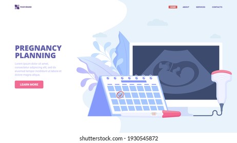 Pregnancy planing, pregnancy management, ultrasound, prenatal diagnostics, assisted reproductive technology. Concept for medical clinic, hero image, banner, landing page, web page, site design. 