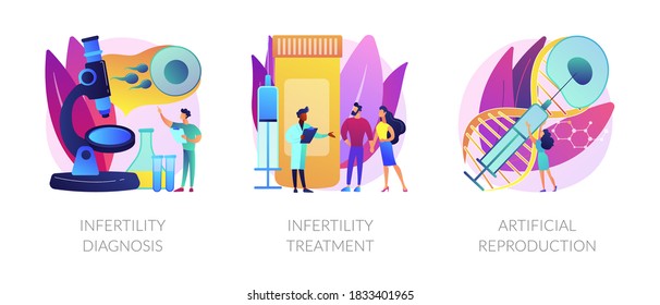 Pregnancy planning, reproductive function problems. Infertility diagnosis, infertility treatment, artificial reproduction metaphors. Vector isolated concept metaphor illustrations.