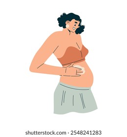 Pregnancy Planning with Young Woman Hold Her Belly Vector Illustration