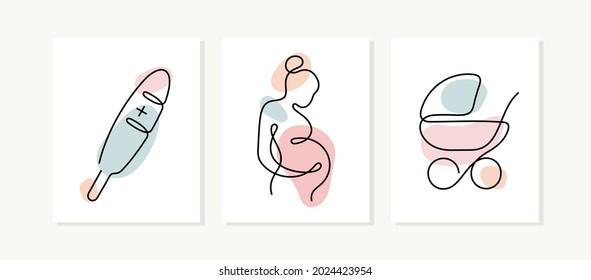 Pregnancy posters. One line vector illustration.