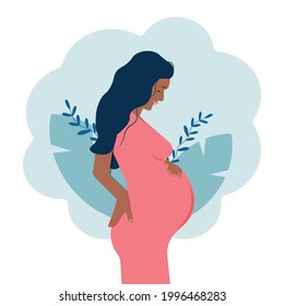 Pregnancy. Pregnant African American. Vector graphics