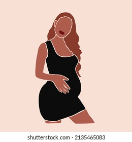 Pregnancy. Pregnant woman touching her belly. Motherhood. Happy Mother's Day. Paper cut mosaic style.Pretty women with tummy. Hand drawn vector contemporary abstract illustration