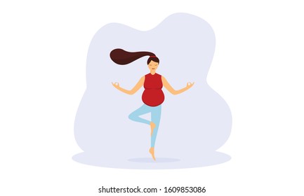 Pregnancy Prenatal Yoga Practice Workout Concept Illustration