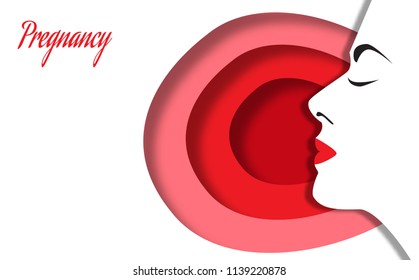 Pregnancy. Profile of young beautiful woman. The inner world of woman during pregnancy. Vector illustration