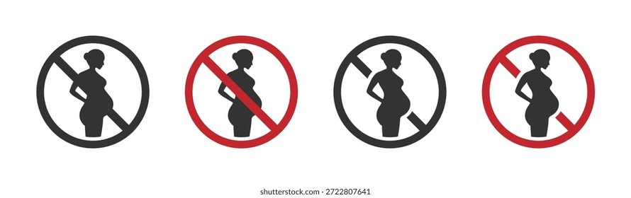 Pregnancy is prohibited vector graphic signs. Not good for pregnant woman illustrations