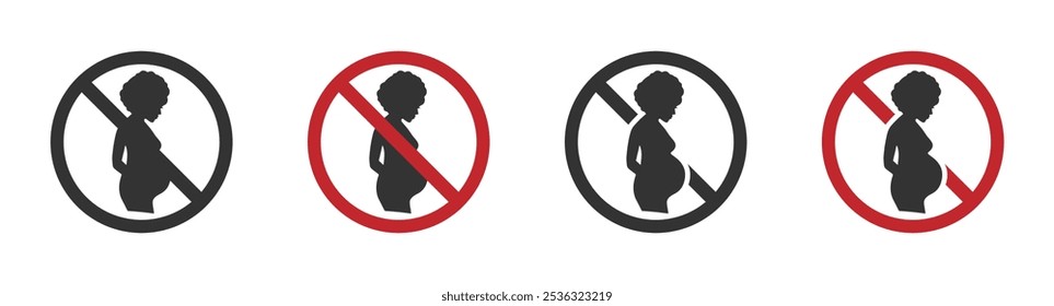 Pregnancy is prohibited vector sign set. Not good for pregnant woman illustrations. Not good for pregnant icon
