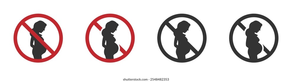 Pregnancy is prohibited vector sign set. Not good for pregnant woman illustrations set