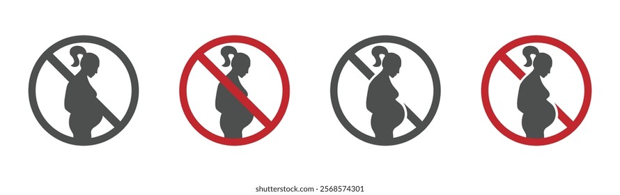 Pregnancy is prohibited vector sign set. Not good for pregnant woman vector illustrations