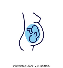 Pregnancy related vector line icon. Woman, body, kid. Isolated on white background. Vector illustration. Editable stroke