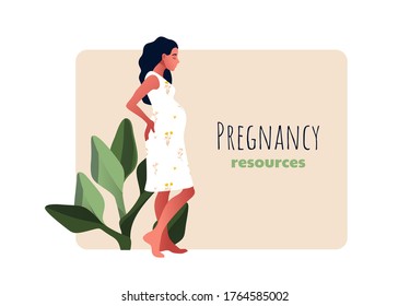 Pregnancy resources type. Sad pregnant female character. Slim pregnant woman. Sad pregnant female character. Problem pregnancy. Flat cartoon vector illustration