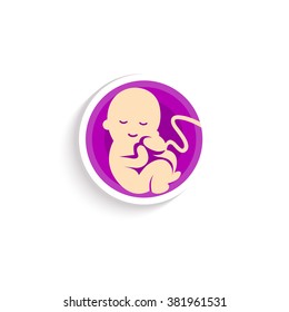 Pregnancy round unusual logo. Beige cute baby. Little human vector illustration.