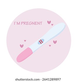 Pregnancy self-test kit with two stripes. positive pregnancy test result, white isolated background. Concept of medicine, gynaecology, conception planning, pregnancy. vector illustration.