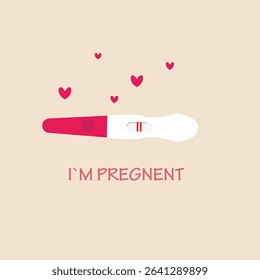 Pregnancy self-test kit with two stripes. positive pregnancy test result, white isolated background. Concept of medicine, gynaecology, conception planning, pregnancy. vector illustration.