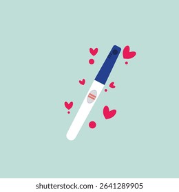Pregnancy self-test kit with two stripes. positive pregnancy test result, white isolated background. Concept of medicine, gynaecology, conception planning, pregnancy. vector illustration.