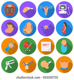 Pregnancy set icons in flat style. Big collection pregnancy vector symbol stock illustration