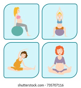 Pregnancy sport fitness people healthy character lifestyle concept woman yoga vector illustration.