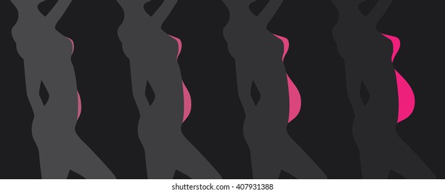 Pregnancy stages, pregnant woman and changes in body vector infographic