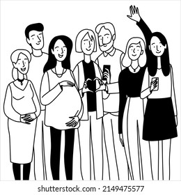 Pregnancy supporting community line minimalistic vector illustration