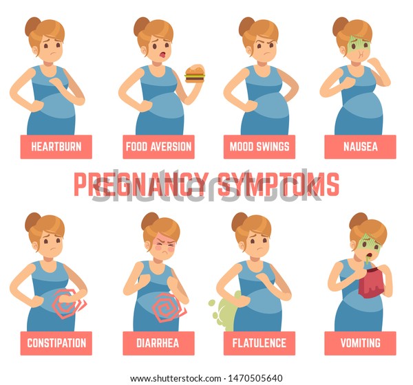 Pregnancy Symptoms Early Signs Pregnant Woman Stock Vector (Royalty ...