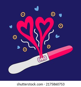 Pregnancy test, drawing on a dark background, baby gender, pregnancy planning, two stripes, pattern, hearts, drawing and flat pattern