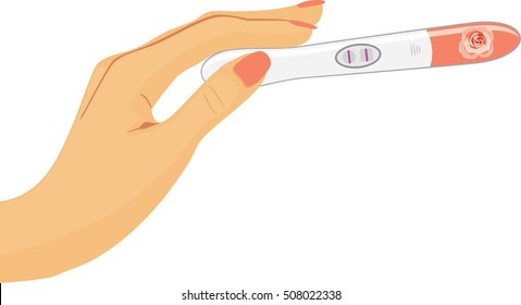 Pregnancy test in female hand. Vector