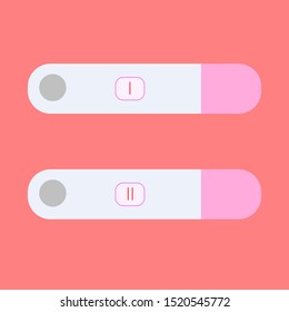Pregnancy test isolated on pink background, vector illustration. Positive and negative.