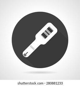 Pregnancy test kit with two stripes. Flat black round vector icon on gray background.
